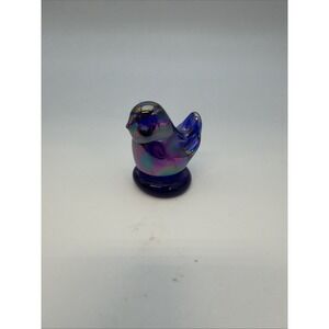 Signed Leo Ward 1990 Terra Studios Rainbow Bird Blue Carnival Glass Mini